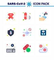 conjunto de iconos covid19 para el paquete infográfico de 9 colores planos, como tabletas de vacuna contra la gripe, lavado de burbujas, coronavirus viral 2019nov, elementos de diseño de vectores de enfermedades