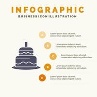 día de la torta india país sólido icono infografía 5 pasos presentación fondo vector