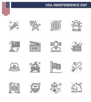 USA Independence Day Line Set of 16 USA Pictograms of flag american men usa bag Editable USA Day Vector Design Elements