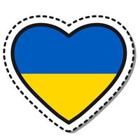 Flag Ukraine heart sticker on white background. Vintage vector love badge. Template design element. National day. Travel sign.