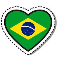 Flag Brazil heart sticker on white background. Vintage vector love badge. Template design element. National day. Travel sign.