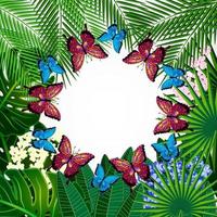 Floral design background. Tropical flowers and butterflies. vector