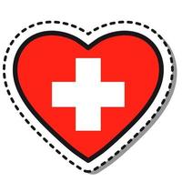 Flag Switzerland heart sticker on white background. Vintage vector love badge. Template design element. National day. Travel sign.