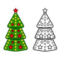Christmas tree, vector line icons on a white background, coloring.