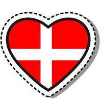 Flag Denmark heart sticker on white background. Vintage vector love badge. Template design element. National day. Travel sign.