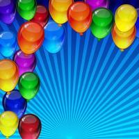 fondo de vector de fiesta de cumpleaños - coloridos globos festivos volando para tarjetas de celebraciones en fondo de rayos azules con espacio para el texto.