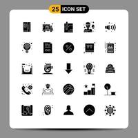 Modern Set of 25 Solid Glyphs Pictograph of business noise business gas soccer player Editable Vector Design Elements