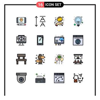 Modern Set of 16 Flat Color Filled Lines Pictograph of computer share tag data sharing seo Editable Creative Vector Design Elements
