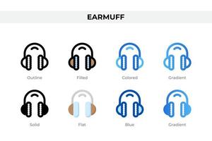 Earmuff icons in different style. Earmuff icons set. Holiday symbol. Different style icons set. Vector illustration