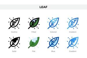 Leaf icons in different style. Leaf icons set. Holiday symbol. Different style icons set. Vector illustration