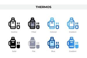 Thermos icons in different style. Thermos icons set. Holiday symbol. Different style icons set. Vector illustration