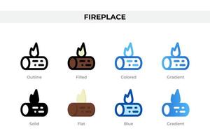 Fireplace icons in different style. Fireplace icons set. Holiday symbol. Different style icons set. Vector illustration