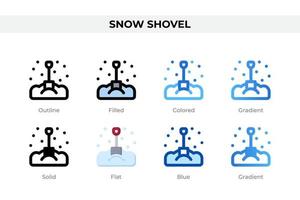 Snow shovel icons in different style. Snow shovel icons set. Holiday symbol. Different style icons set. Vector illustration