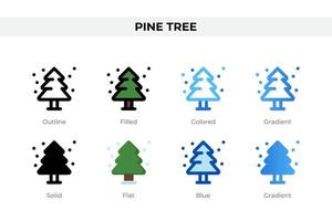 Pine tree icons in different style. Pine tree icons set. Holiday symbol. Different style icons set. Vector illustration