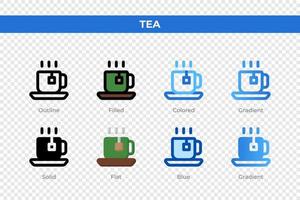 Tea icons in different style. Tea icons set. Holiday symbol. Different style icons set. Vector illustration