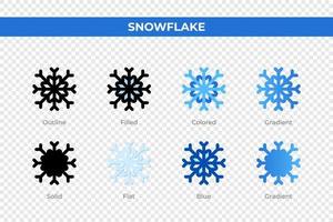 Snowflake icons in different style. Snowflake icons set. Holiday symbol. Different style icons set. Vector illustration