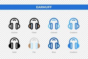 Earmuff icons in different style. Earmuff icons set. Holiday symbol. Different style icons set. Vector illustration