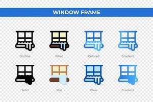 Window frame icons in different style. Window frame icons set. Holiday symbol. Different style icons set. Vector illustration