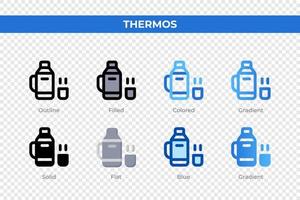 Thermos icons in different style. Thermos icons set. Holiday symbol. Different style icons set. Vector illustration