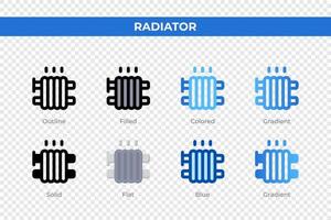 iconos del radiador en un estilo diferente. conjunto de iconos de radiador. símbolo de vacaciones. conjunto de iconos de estilo diferente. ilustración vectorial vector