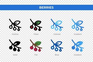 Berries icons in different style. Berries icons set. Holiday symbol. Different style icons set. Vector illustration