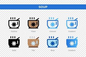 Soup icons in different style. Soup icons set. Holiday symbol. Different style icons set. Vector illustration