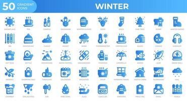 Winter icons in gradient style. Snowflake, tea, sweater. Gradient icons collection. Holiday symbol. Vector illustration