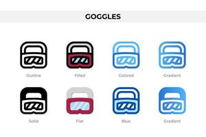 Goggles icons in different style. Goggles icons set. Holiday symbol. Different style icons set. Vector illustration