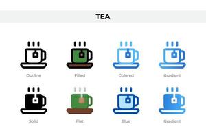 Tea icons in different style. Tea icons set. Holiday symbol. Different style icons set. Vector illustration