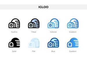 Igloo icons in different style. Igloo icons set. Holiday symbol. Different style icons set. Vector illustration