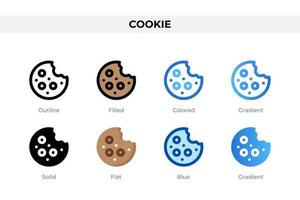 Cookie icons in different style. Cookie icons set. Holiday symbol. Different style icons set. Vector illustration