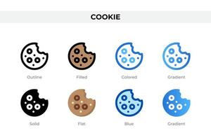 Cookie icons in different style. Cookie icons set. Holiday symbol. Different style icons set. Vector illustration