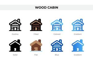 Wood cabin icons in different style. Wood cabin icons set. Holiday symbol. Different style icons set. Vector illustration