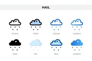 Iconos de granizo en diferentes estilos. conjunto de iconos de granizo. símbolo de vacaciones. conjunto de iconos de estilo diferente. ilustración vectorial vector