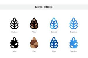 Pine cone icons in different style. Pine cone icons set. Holiday symbol. Different style icons set. Vector illustration