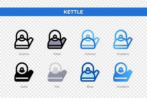 Kettle icons in different style. Kettle icons set. Holiday symbol. Different style icons set. Vector illustration