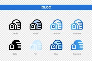 iconos de iglú en diferentes estilos. conjunto de iconos de iglú. símbolo de vacaciones. conjunto de iconos de estilo diferente. ilustración vectorial vector