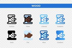 Wood icons in different style. Wood icons set. Holiday symbol. Different style icons set. Vector illustration