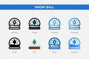 Snow ball icons in different style. Snow ball icons set. Holiday symbol. Different style icons set. Vector illustration