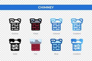 Chimney icons in different style. Chimney icons set. Holiday symbol. Different style icons set. Vector illustration