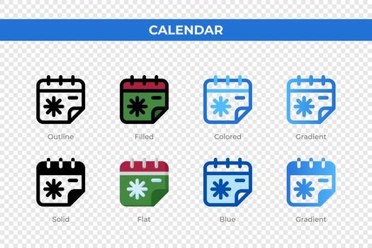 Calendar icons in different style. Calendar icons set. Holiday symbol. Different style icons set. Vector illustration