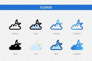 Cloud icons in different style. Cloud icons set. Holiday symbol. Different style icons set. Vector illustration