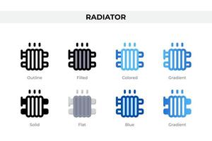 Radiator icons in different style. Radiator icons set. Holiday symbol. Different style icons set. Vector illustration