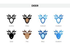 Deer icons in different style. Deer icons set. Holiday symbol. Different style icons set. Vector illustration