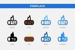 Fireplace icons in different style. Fireplace icons set. Holiday symbol. Different style icons set. Vector illustration