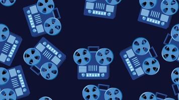 Seamless pattern endless with music audio cassette old retro tape recorders vintage hipster from 70s, 80s, 90s isolated on blue background. Vector illustration