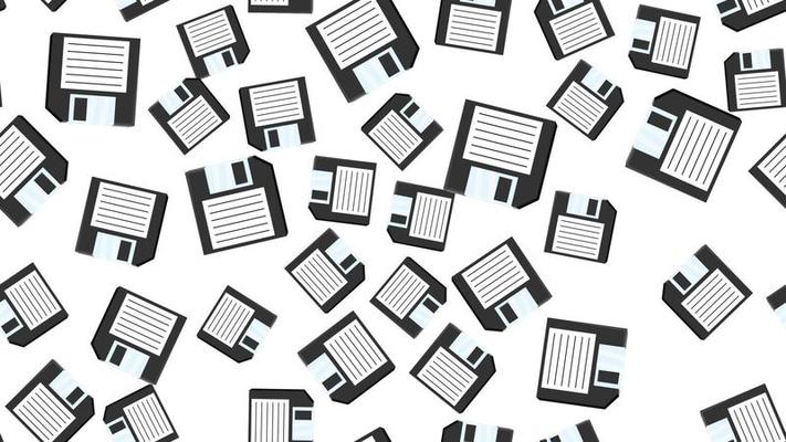 Seamless pattern endless computer with old retro vintage white hipster floppy disks from 70s, 80s, 90s isolated on white background. Vector illustration