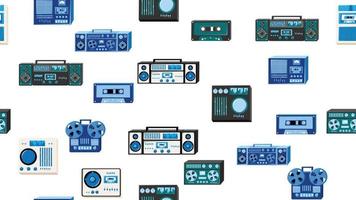 patrón sin costuras interminable con música audio tecnología electrónica equipo antiguo retro vintage hipster de los años 70, 80, 90 aislado sobre fondo blanco. ilustración vectorial vector