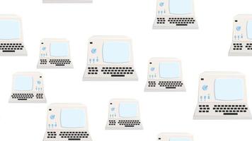 Seamless pattern endless computer with old retro computers, vintage white hipster pc from 70s, 80s, 90s isolated on white background. Vector illustration