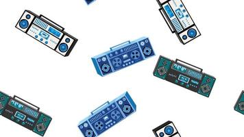 Seamless pattern endless with music audio cassette old retro tape recorders vintage hipster from 70s, 80s, 90s isolated on white background. Vector illustration